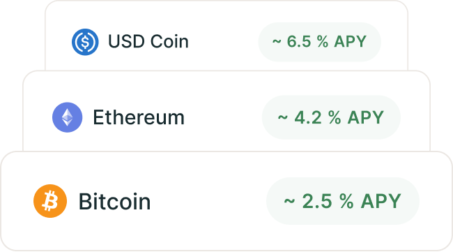 usd, ethereum and bitcoin coins with they apy